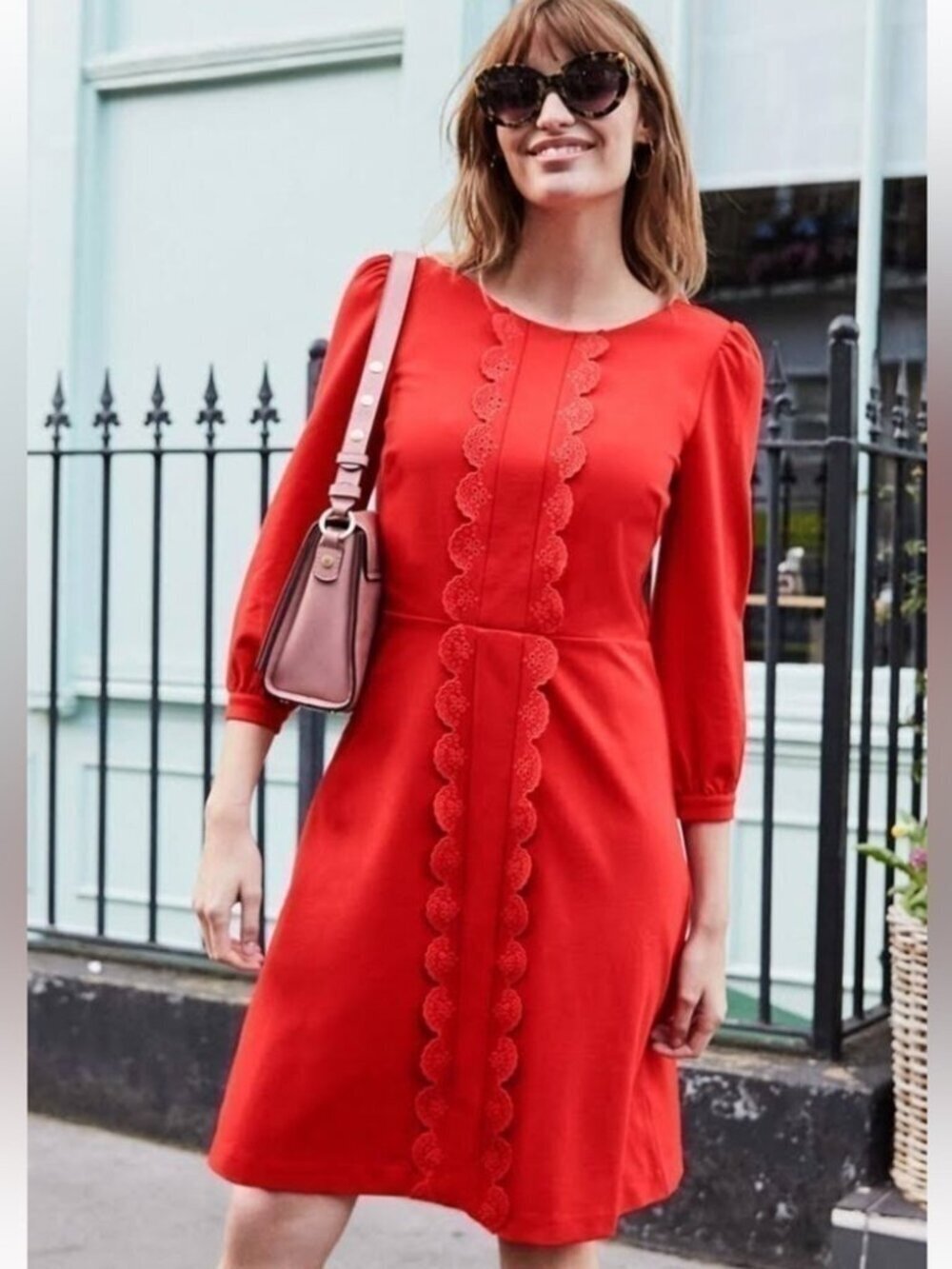 Boden Alexandra Red Eyelet Trim Dress Size 4